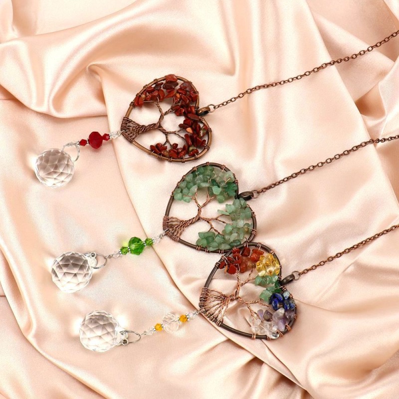 Sun Catcher Supplier - Christmas Garden Heart Shaped Tree of Life Crystal Chip Sun Catcher