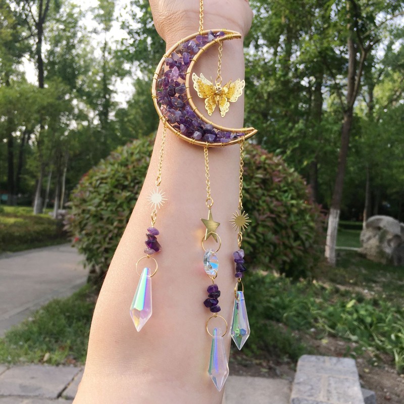 Sun Catcher Factory - Natural Crystal Sun Catcher Moon Wind Chime Tumbled Stones DIY