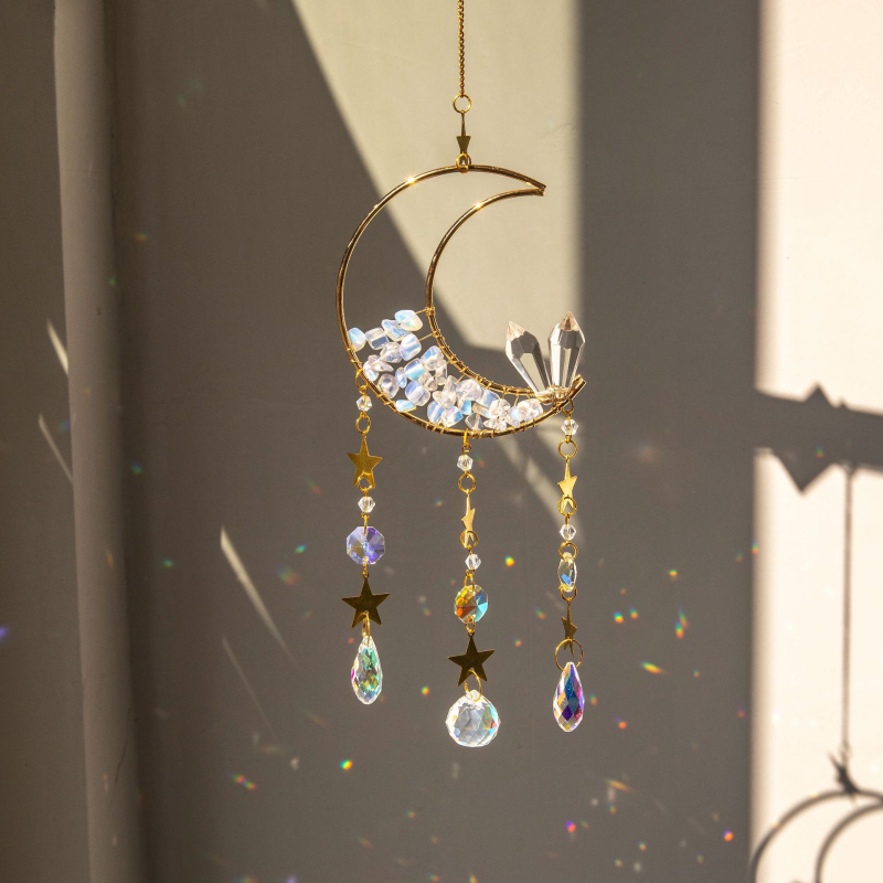 Wind Chimes Manufacturer - Factory Wholesale Amethyst Chips Moon Suncatcher Crystal Decor