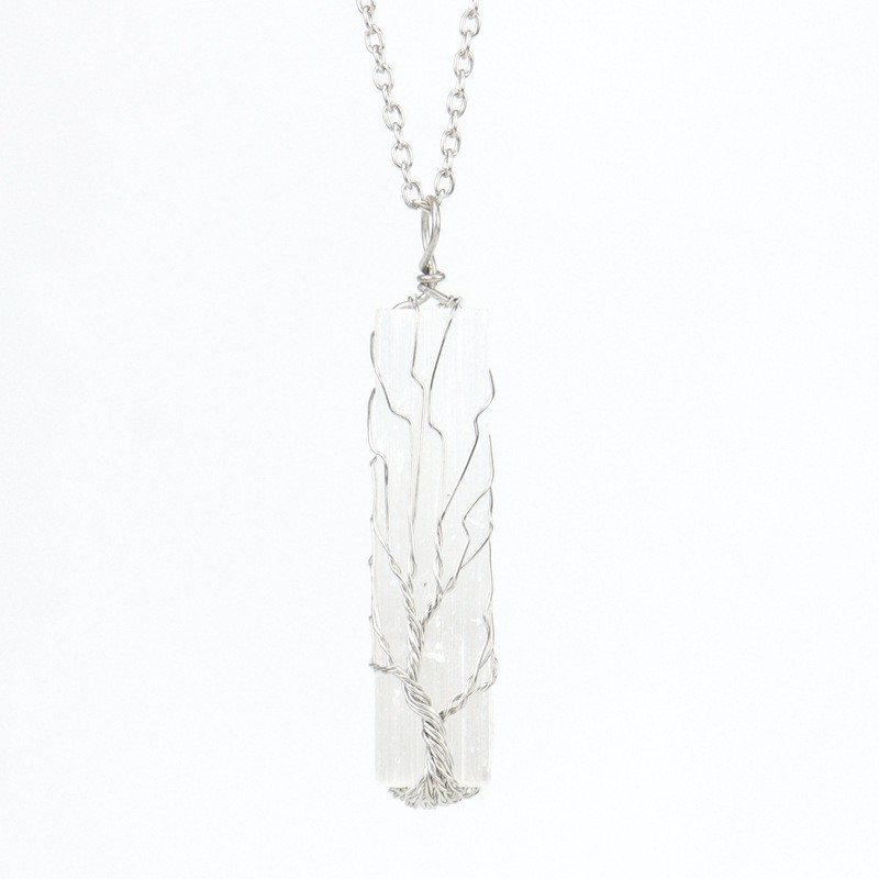Crystal Pendant Manufacturer - Wholesale Copper Wire Tree of Life Selenite Necklace Pendant