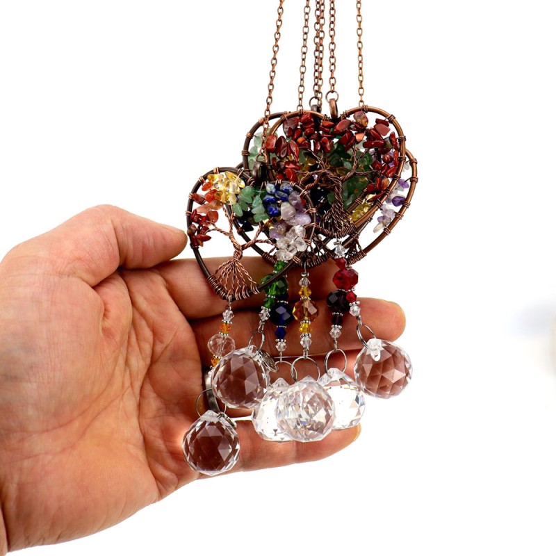 Sun Catcher Supplier - Christmas Garden Heart Shaped Tree of Life Crystal Chip Sun Catcher