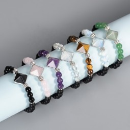 Stone Bracelet Supplier - Natural Stone Beads Healing Crystal Tiger Eye Pyramid Bracelet