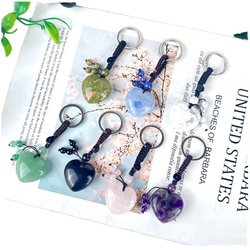 Crystal Keychain Factory - Wholesale Natural Crystal Heart Woven Keychain Pendant Gift