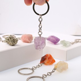 Raw Stone Keychain Manufacturer - Wholesale Natural Crystal Raw Stone Irregular Key Chain