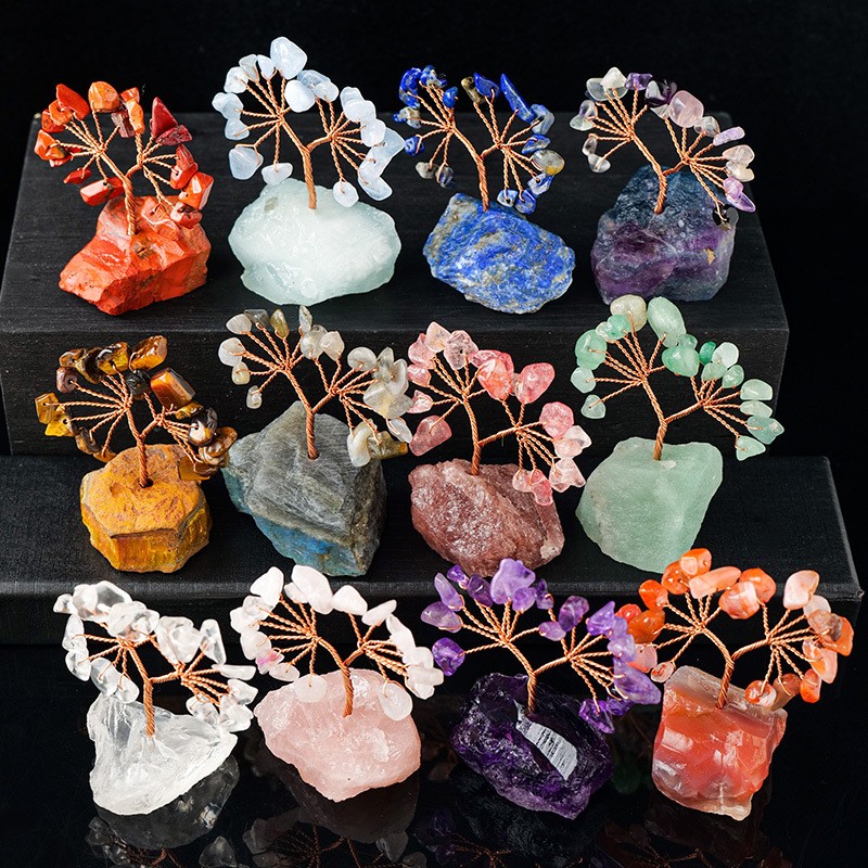 Luck Tree Factory - Natural Reiki Raw Stone Base Crystal Chip Luck Money Tree