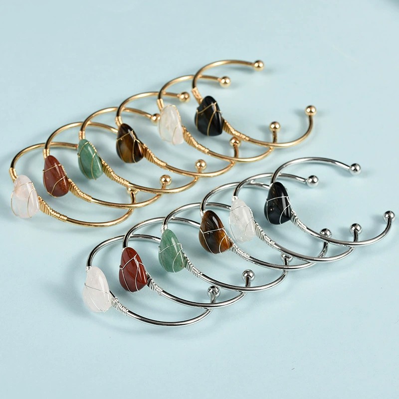Crystal Bracelet Factory - Bulk Wire Wrapped Natural Healing Stone Quartz Crystal Bangle