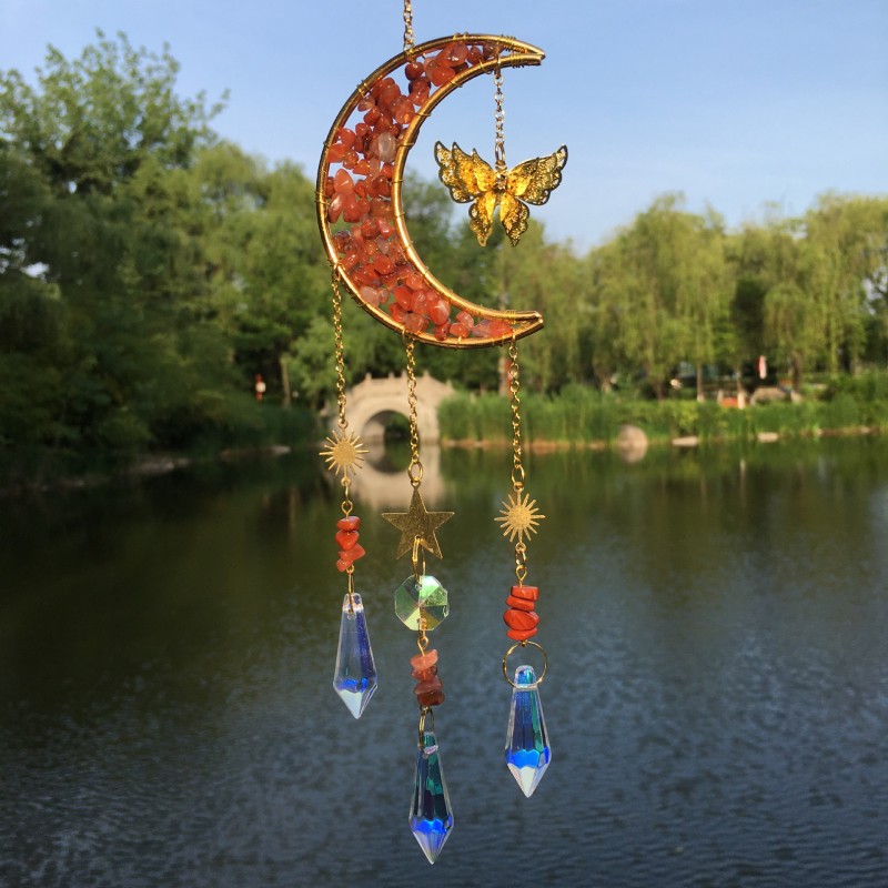 Sun Catcher Factory - Natural Crystal Sun Catcher Moon Wind Chime Tumbled Stones DIY