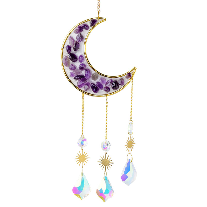 Sun Catcher Supplier - Natural Crystal Wind Chime Hanging Amethyst Gravel Moon