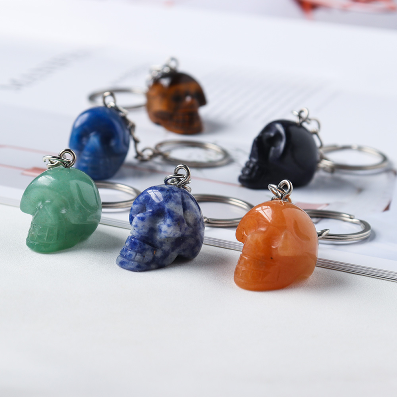 Gemstone Keychain Manufacturer - Wholesale 1inch Rose Quartz Skulls Healing Gemstone Key Ring