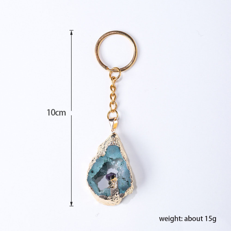 Gemstone Keychain Supplier - New Arrivals Healing Gemstone Raw Amethyst Gold Edge Keychain