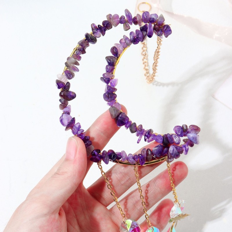Wind Chimes Manufacturer - Hot Sale Natural Moon Amethyst Gravel Suncatcher Crystal