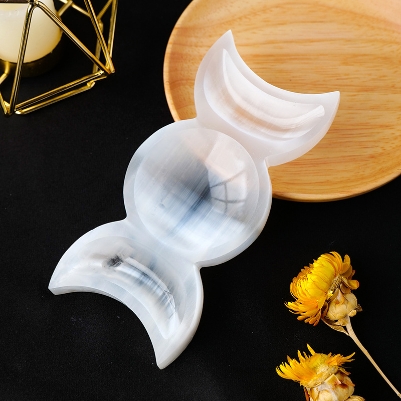 Selenite Bowl Factory - New Arrivals Polished White Selenite Double Moon Carving Bowl