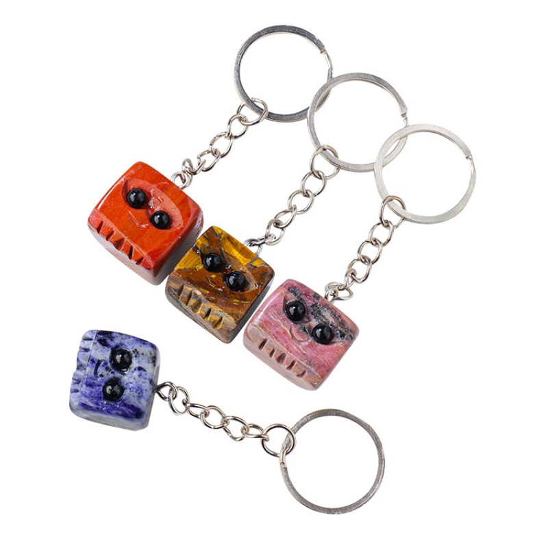 DIY Keychain Manufacturer - Wholesale Price Natural Tumble Stone Creative Cube Key Chain