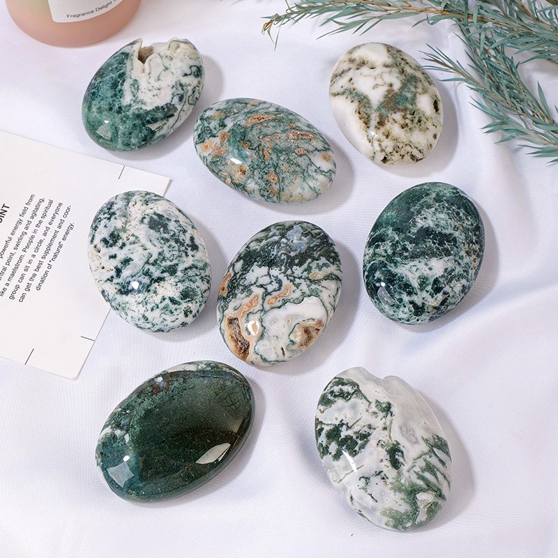 Palm Stone Factory - New Arrivals Natural Polished Green Moss Agate Crystal Healing