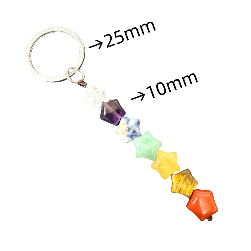 Crystal Keychain Factory - Natural Crystal 7 Chakra Pentagram Heart Beads Keychain