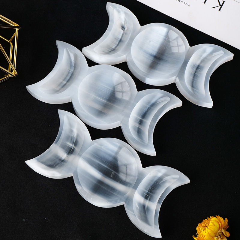 Selenite Bowl Factory - New Arrivals Polished White Selenite Double Moon Carving Bowl