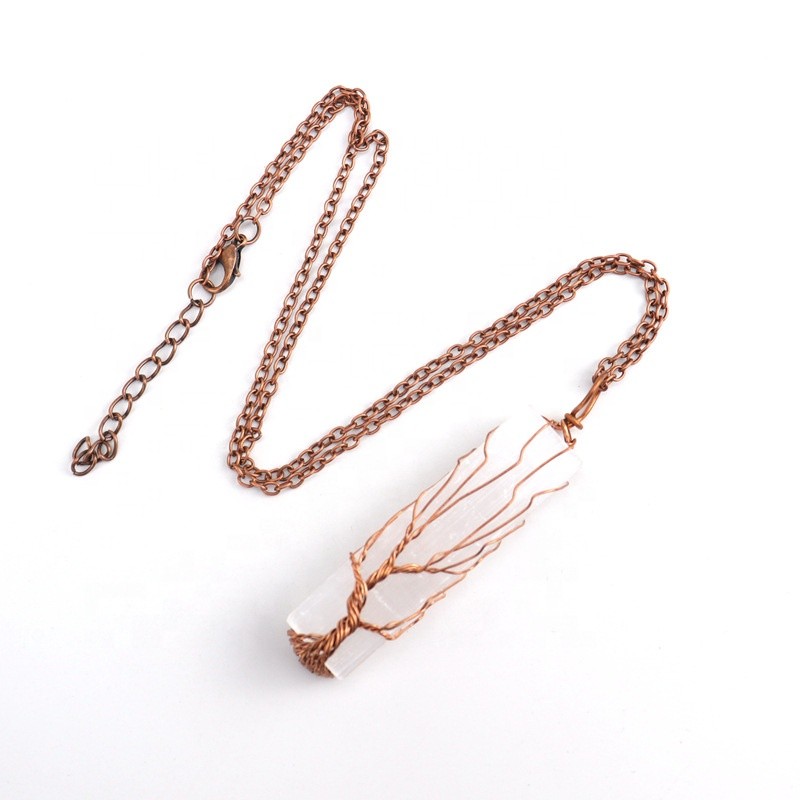 Crystal Pendant Manufacturer - Wholesale Copper Wire Tree of Life Selenite Necklace Pendant