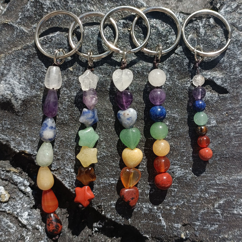 Metal Keychain Supplier - New Arrivals Metal Star Heart Shape Beads 7 Chakra Keychain