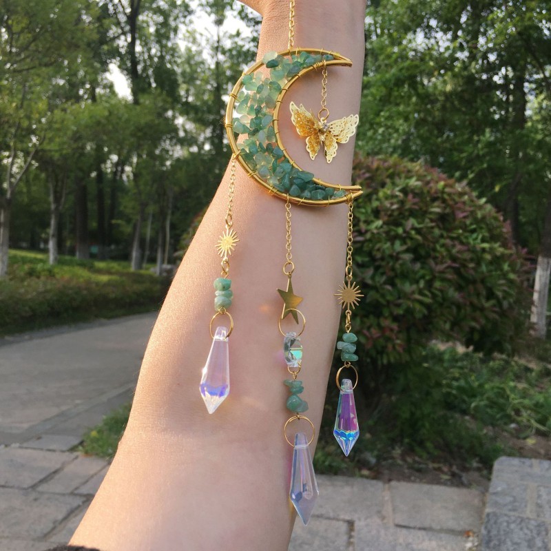 Sun Catcher Factory - Natural Crystal Sun Catcher Moon Wind Chime Tumbled Stones DIY