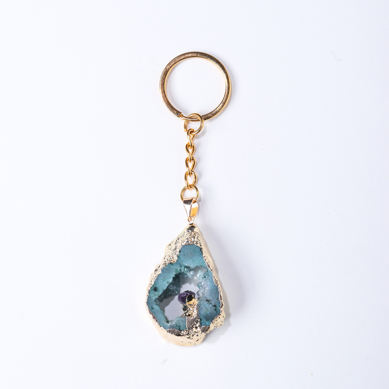 Gemstone Keychain Supplier - New Arrivals Healing Gemstone Raw Amethyst Gold Edge Keychain