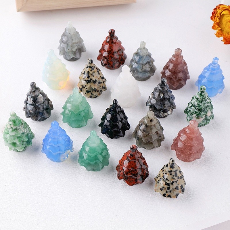 Gemstone Carving Supplier - Wholesale Hand Carved Christmas Tree Crystal Decoration