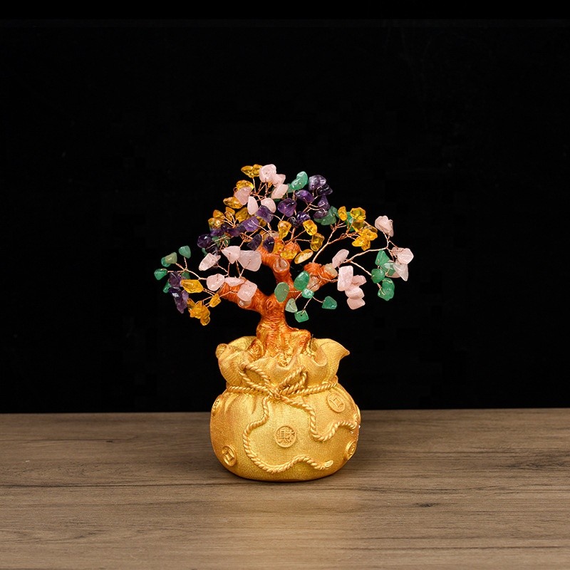 Gemstone Tree Supplier - Wholesale Gold Ingot Citrine Stone Lucky Tree Crystal Craft