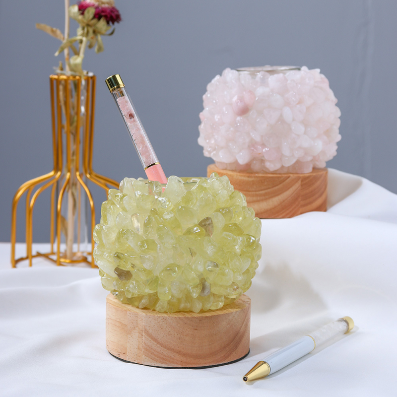 Crystal Container Supplier - Natural Rose Quartz Tumbled Stones Makeup Brush Pen Holder