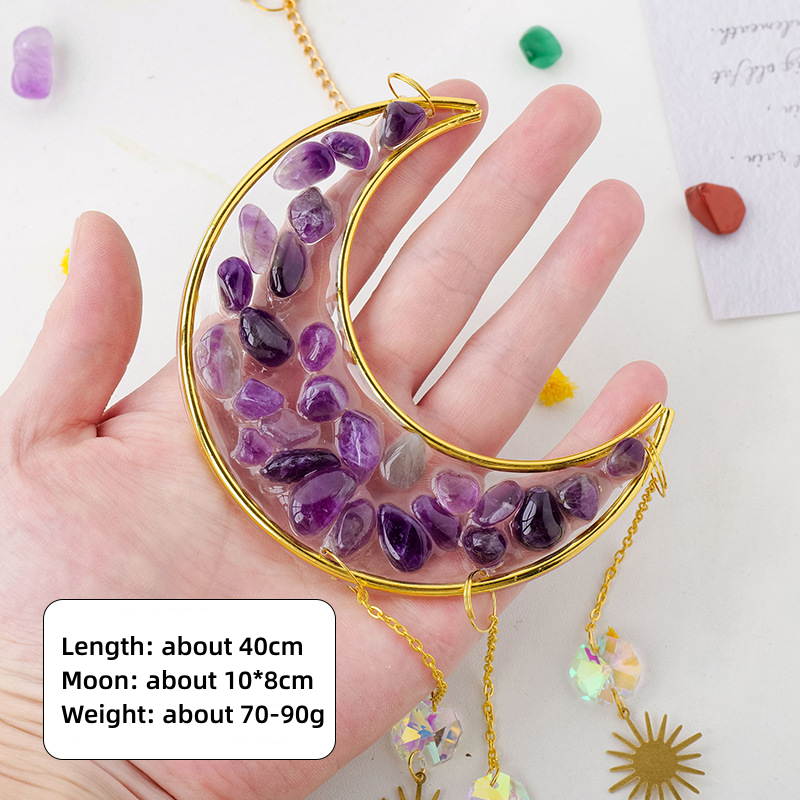 Sun Catcher Supplier - Natural Crystal Wind Chime Hanging Amethyst Gravel Moon