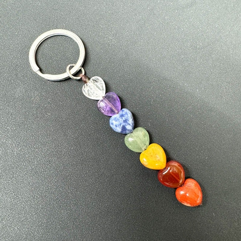 Crystal Keychain Factory - Natural Crystal 7 Chakra Pentagram Heart Beads Keychain