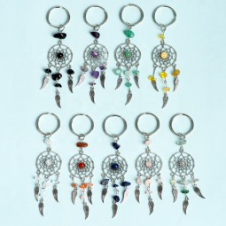 Dream Catcher Keychain Supplier - Natural Crystal Gravel Alloy Dream Catcher Key Chain