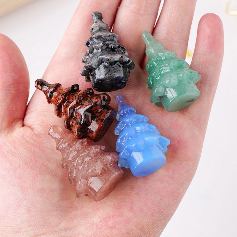 Gemstone Carving Supplier - Wholesale Hand Carved Christmas Tree Crystal Decoration