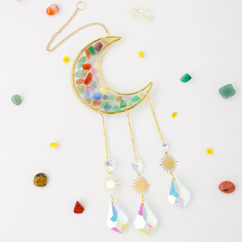 Sun Catcher Supplier - Natural Crystal Wind Chime Hanging Amethyst Gravel Moon