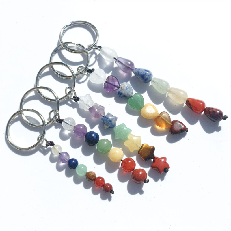Metal Keychain Supplier - New Arrivals Metal Star Heart Shape Beads 7 Chakra Keychain