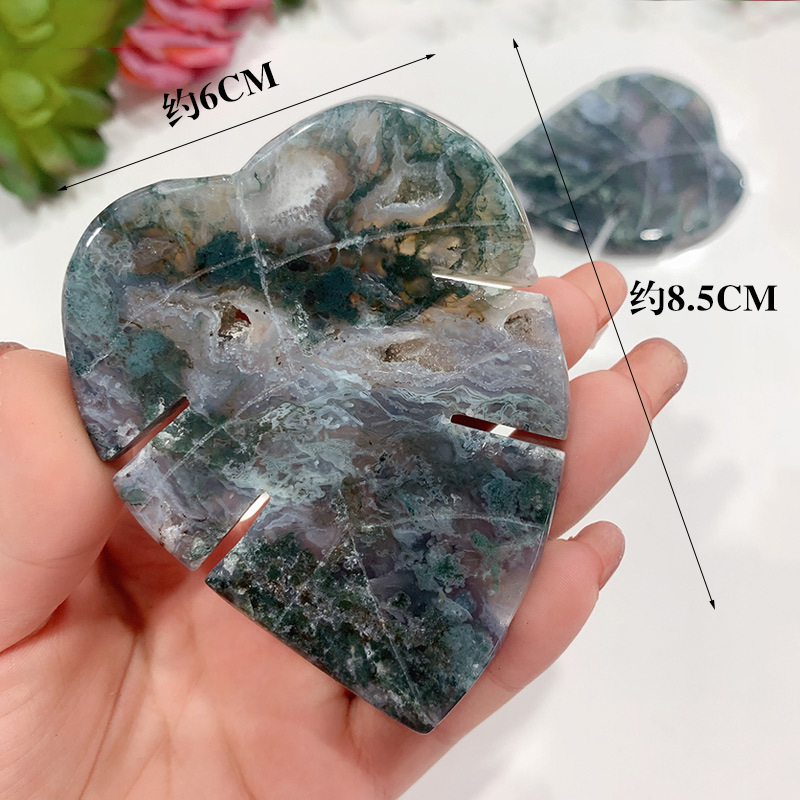Healing Stones Factory - Hand Carved Natural Leaf Shaped Moss Agate Crystal Crafts