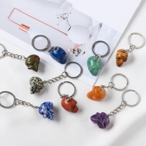 Gemstone Keychain Manufacturer - Wholesale 1inch Rose Quartz Skulls Healing Gemstone Key Ring
