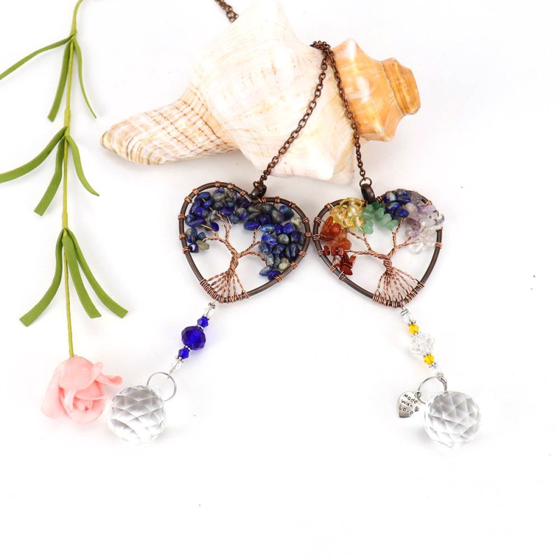 Sun Catcher Supplier - Christmas Garden Heart Shaped Tree of Life Crystal Chip Sun Catcher