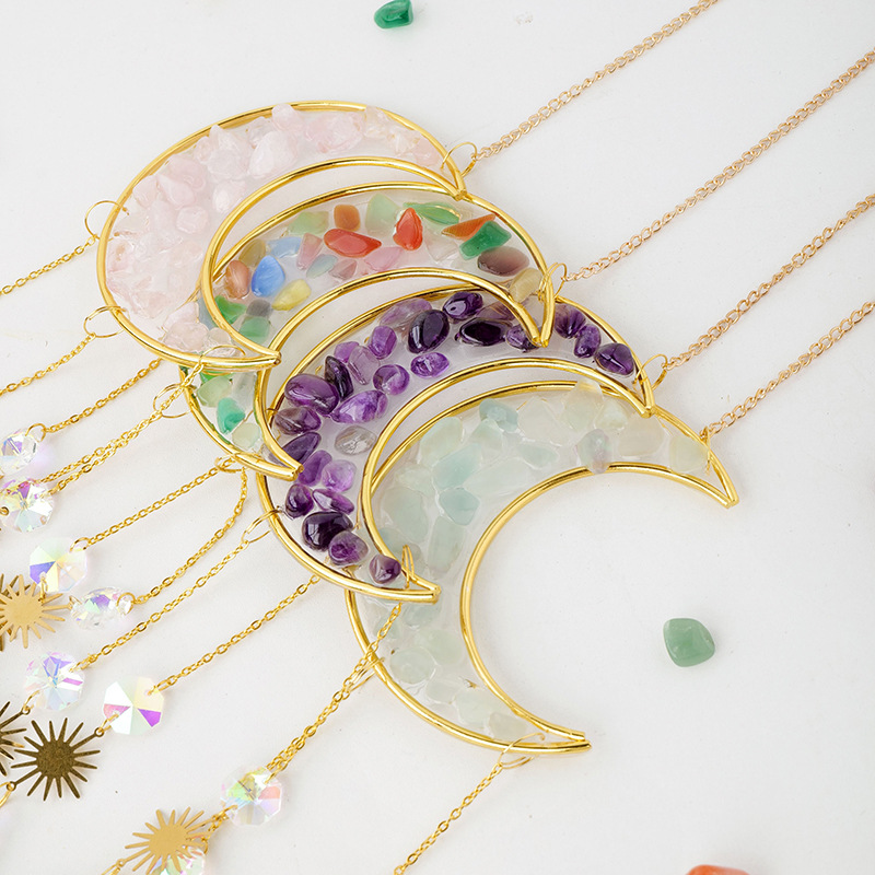 Sun Catcher Supplier - Natural Crystal Wind Chime Hanging Amethyst Gravel Moon