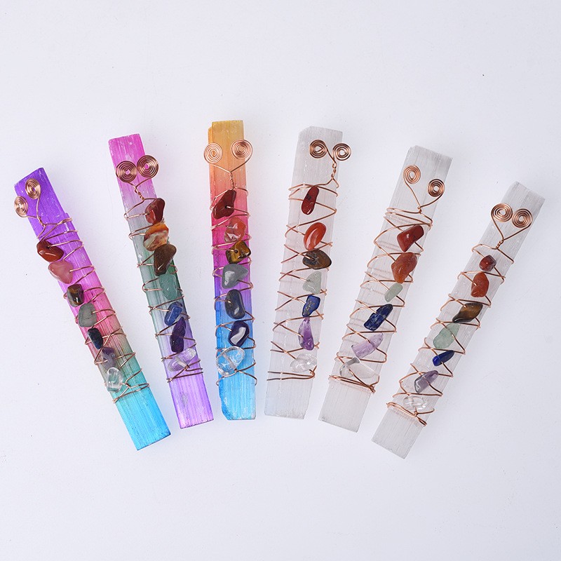 Selenite Stick Supplier - Wholesale Natural Crystals Copper Wire Chakra Selenite Wand