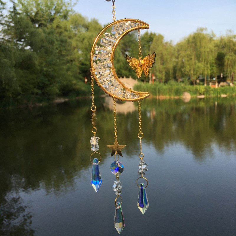 Sun Catcher Factory - Natural Crystal Sun Catcher Moon Wind Chime Tumbled Stones DIY