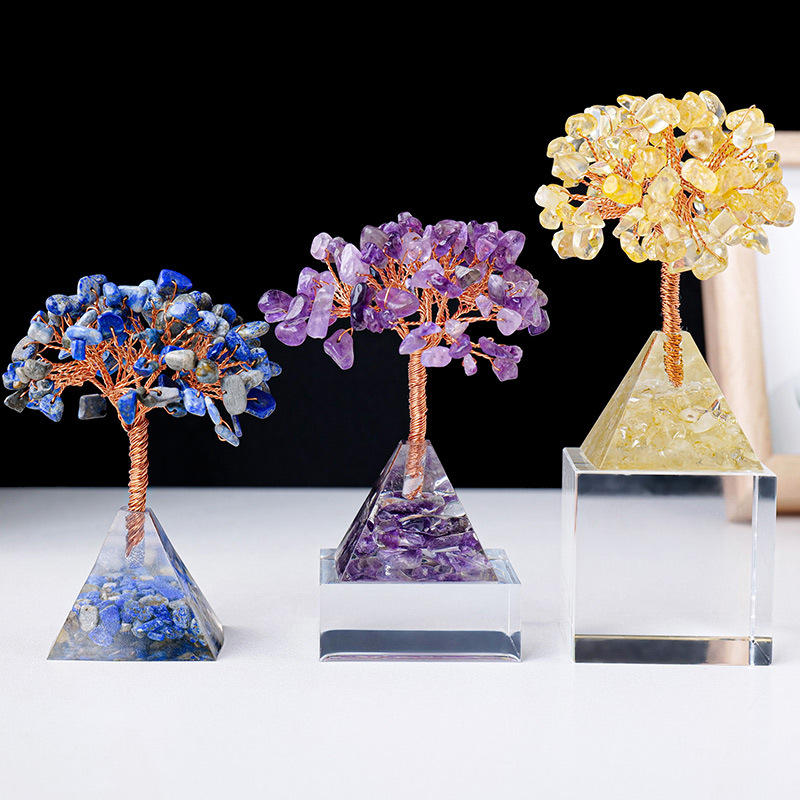 Resin Tree Manufacturer - Factory Price Natural Resin Pyramid Base Gemstone Tree