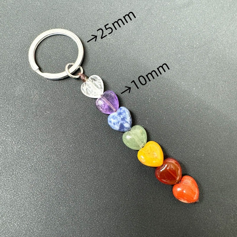 Crystal Keychain Factory - Natural Crystal 7 Chakra Pentagram Heart Beads Keychain