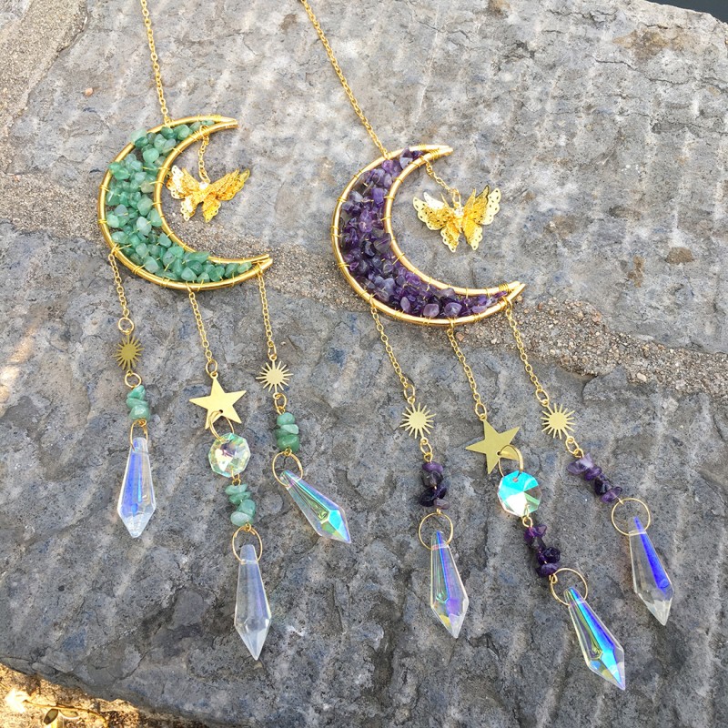 Sun Catcher Factory - Natural Crystal Sun Catcher Moon Wind Chime Tumbled Stones DIY