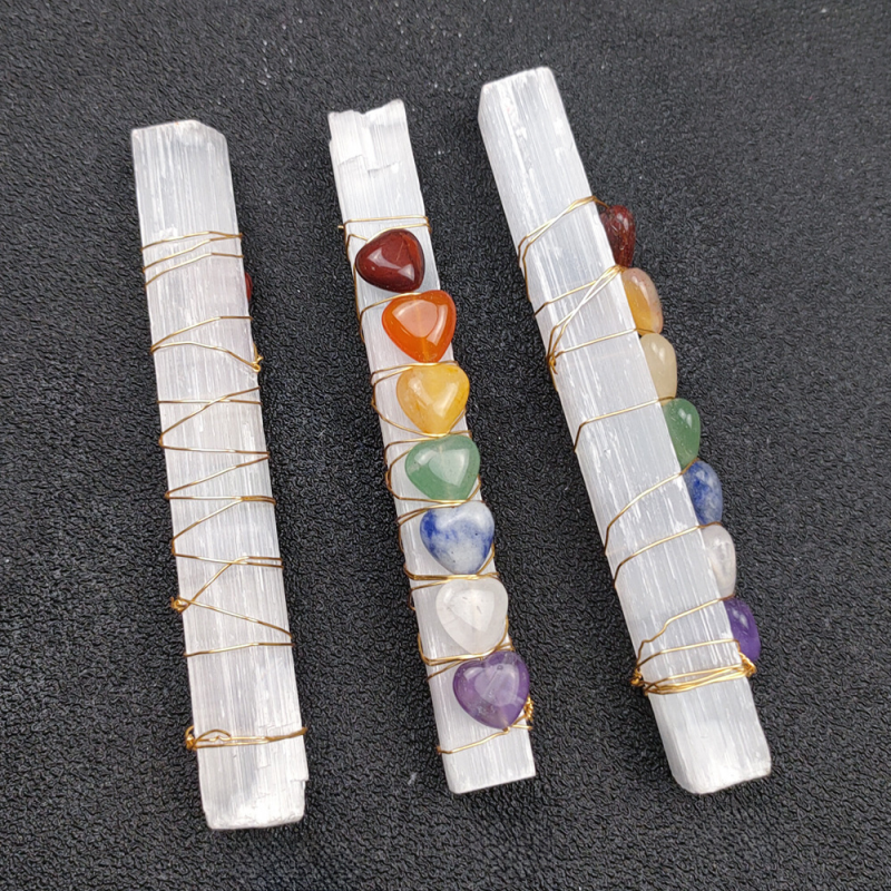 Selenite Wand Supplier - Natural 7-Chakra Love Heart Healing Selenite Wire Wrapped Stick