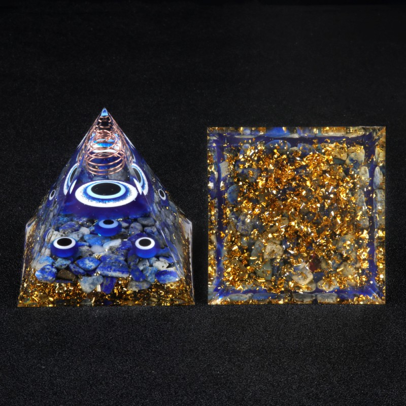 Eye Pyramid Factory - 6cm Devil's Eye Lapis Lazuli Pyramid Crystal Energy Ornament
