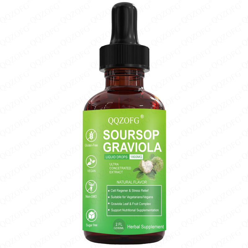 Soursop Graviola Liquid Drops Manufacturer - 1800MG Herbal Extract for Stress Relief, 60ml 30-Day Supply