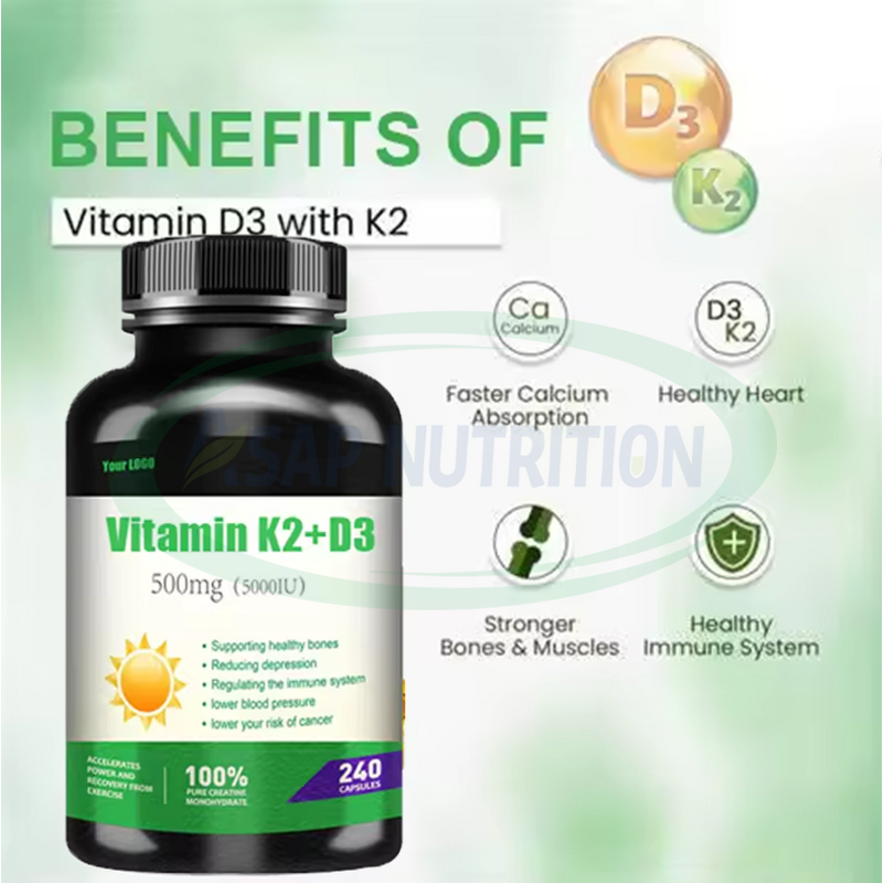 Vitamin D3 + K2 Capsules Manufacturer - Vegetarian MK-7 for Bone & Heart Health