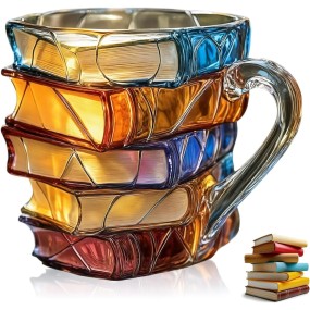 Book Mug Supplier - 3D Painted Novelty Glass Coffee Cup Gift