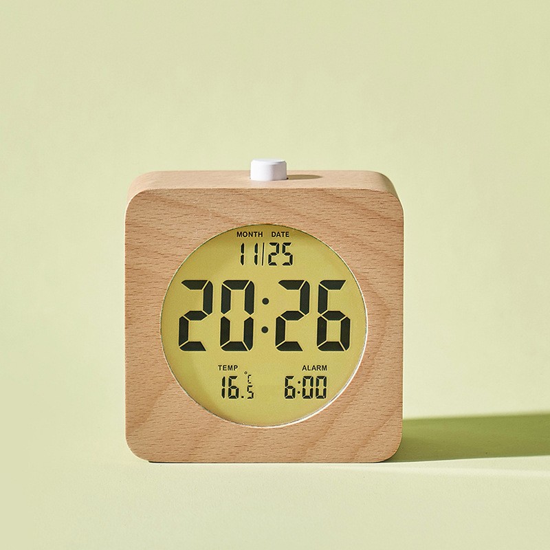 Alarm Clock Supplier - Round LED Temperature Display Wooden Clock