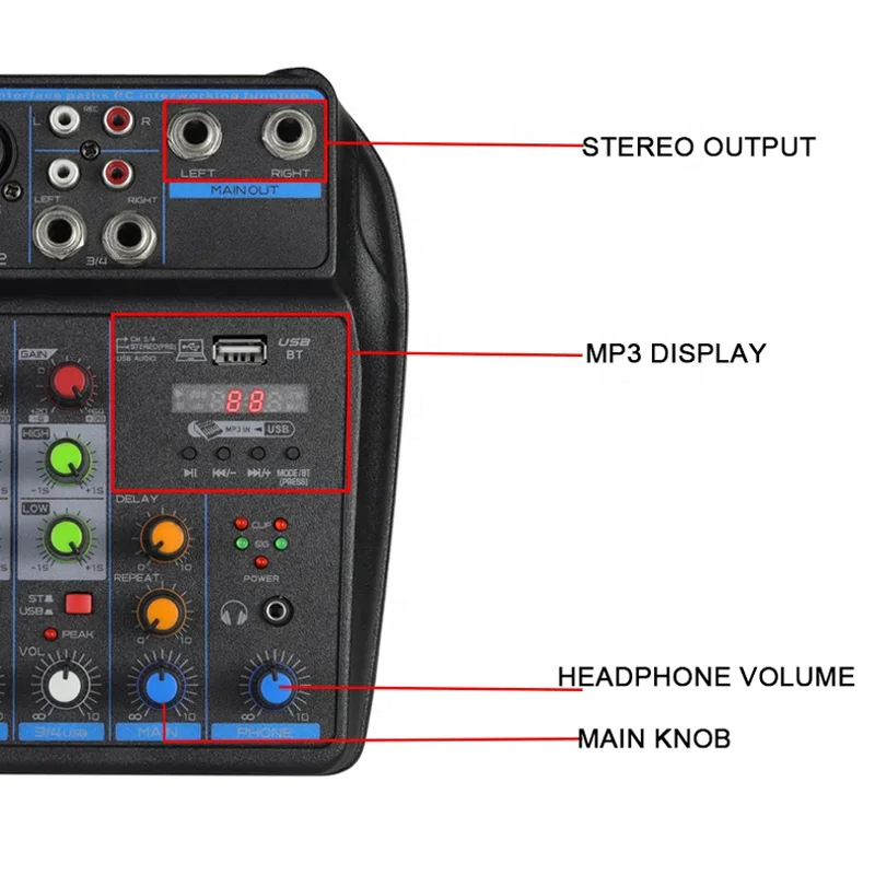 DJ Mixer Factory - 4 Channel Bluetooth Phantom Power Karaoke Mixer
