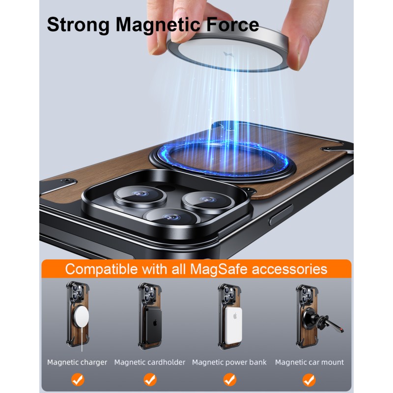 Phone Case Factory - Walnut Wood Metal Ring Stand Magnetic Cover